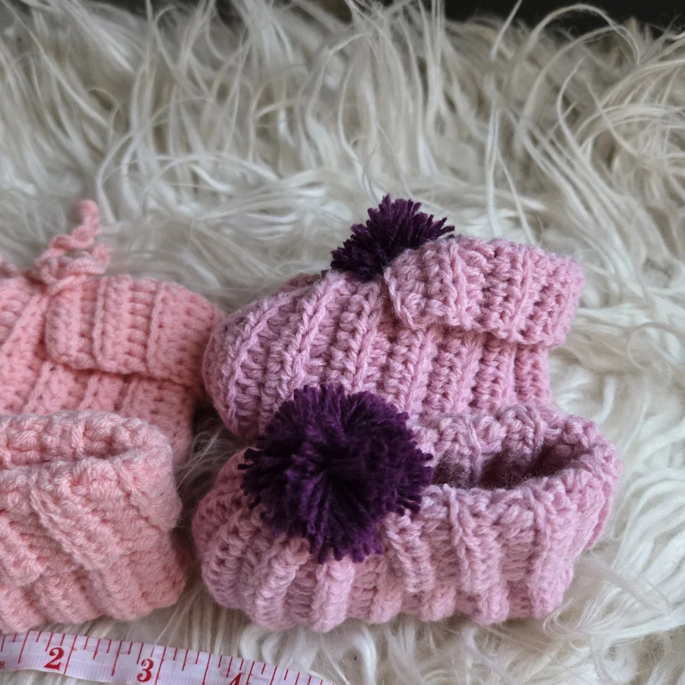 Cozy Pink and Purple Knit Baby Booties